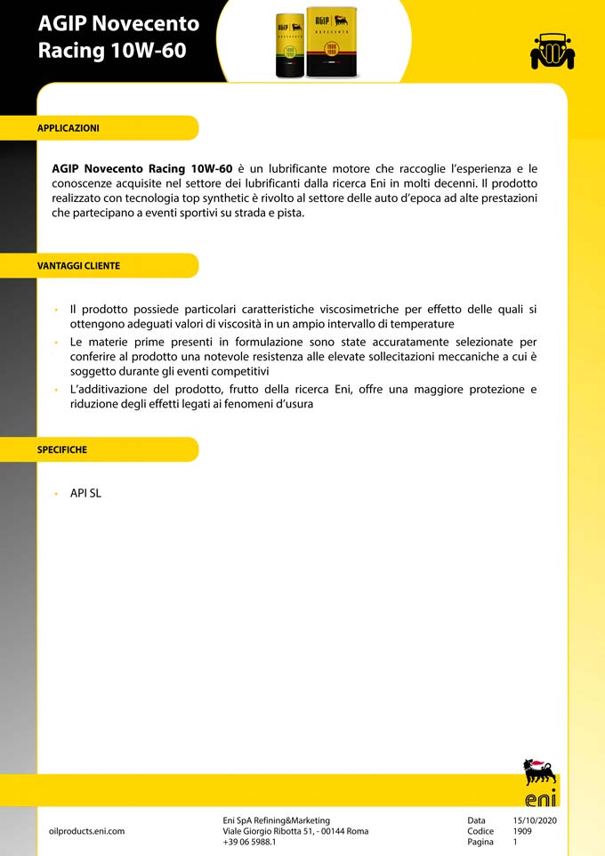 Agip Novecento RACING 10W-60 - immagine 2