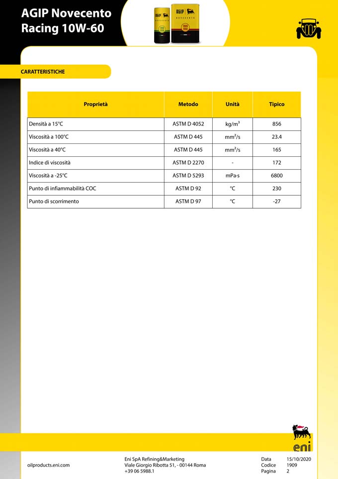 Agip Novecento RACING 10W-60 - immagine 3